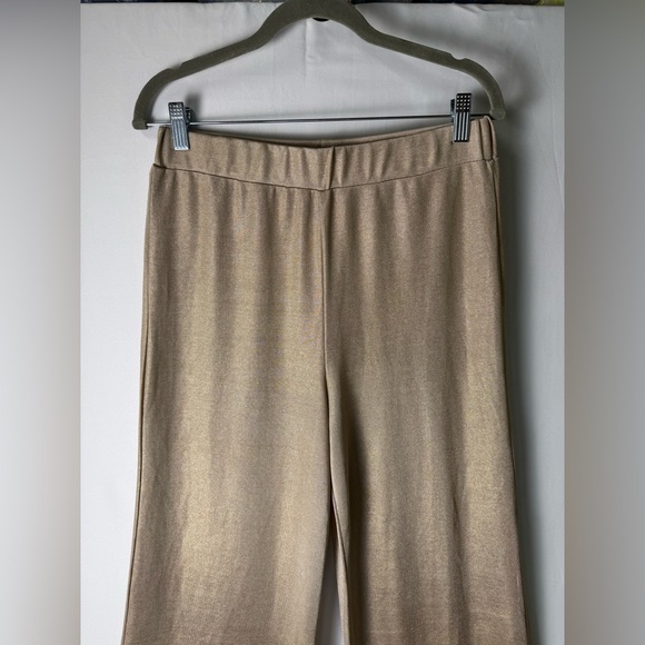 Windsor Women Gold Metallic Flowy Wide-Leg Pants Large Silhouette Stretch Chic - Picture 7 of 9